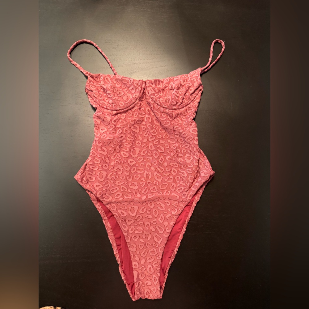 Onia one piece, underwire cup bathing suit. Rose/mauve leopard print.